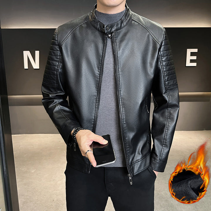 Herren Stylische Kunstlederjacke mit Steppdetails Drune