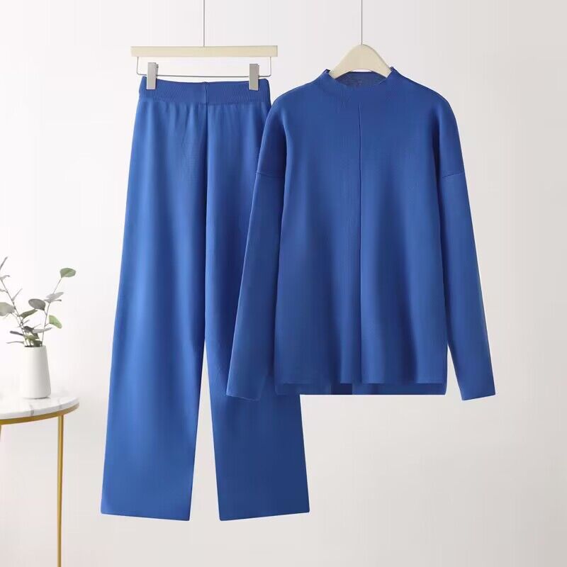 Damen elegantes Set aus langärmligem Oberteil und Palazzo-Hosen Drune