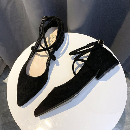 Damen elegante Ballerinas mit klassischem Riemchen-Design und komfortablem Blockabsatz Drune