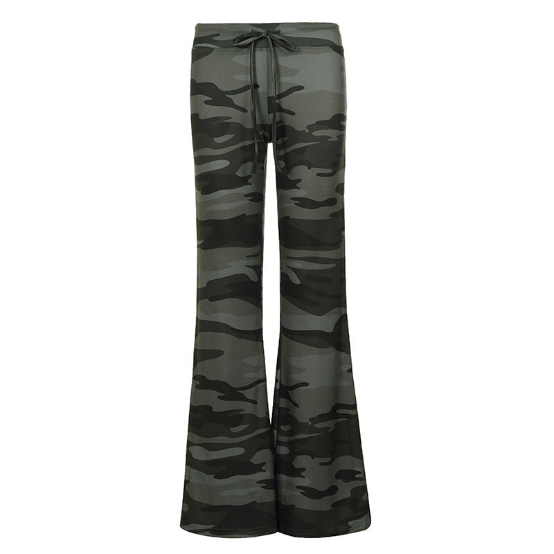 Damen Weiche Schlaghose im Camouflage-Muster mit Tunnelzug und hoher Taille Drune