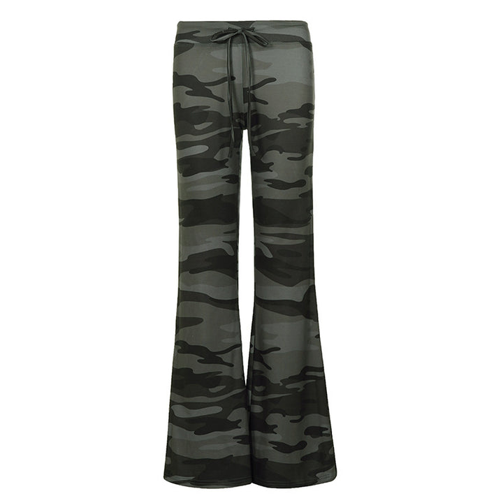 Damen Weiche Schlaghose im Camouflage-Muster mit Tunnelzug und hoher Taille Drune