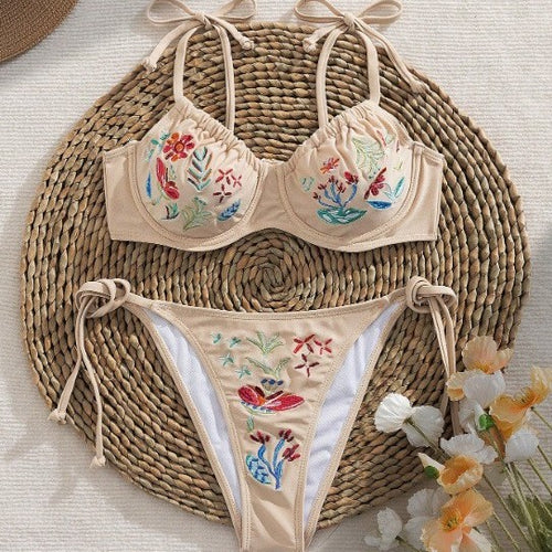 Damen Eleganter Bikini mit kunstvollen Stickereien Drune
