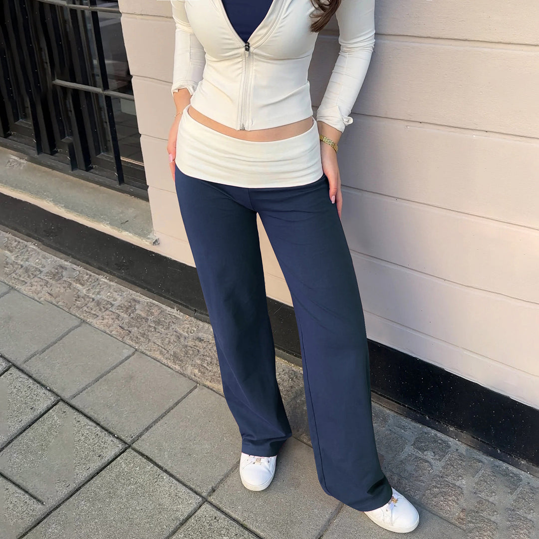 Damen nan weiche Yoga-Loungehose mit umklappbarem Bund und weitem Bein Drune