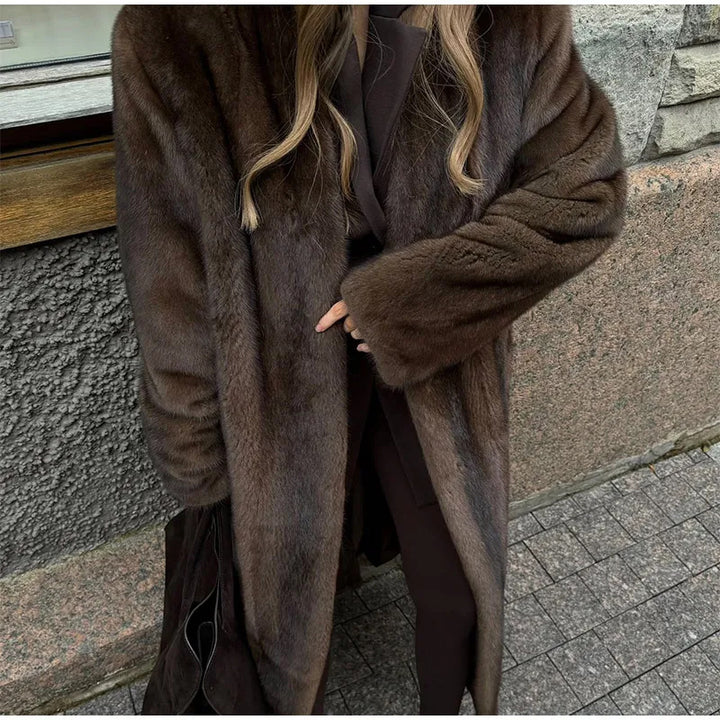 Damen Luxuriöser Kunstfellmantel mit weitem Schnitt und eleganten Details Drune