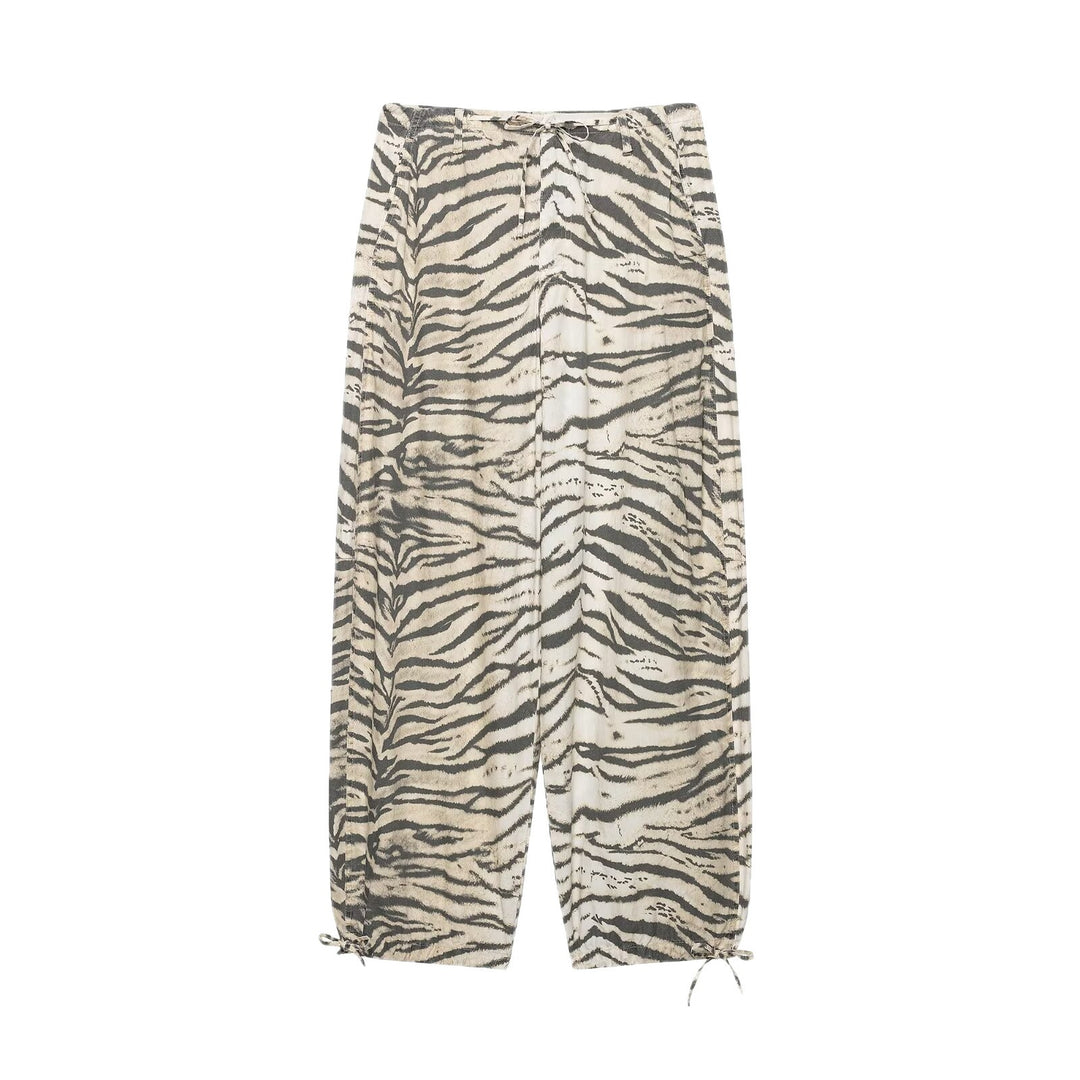 Damen Weite Palazzohose mit Tunnelzugbund, Kordelzügen und animalischem Print Drune