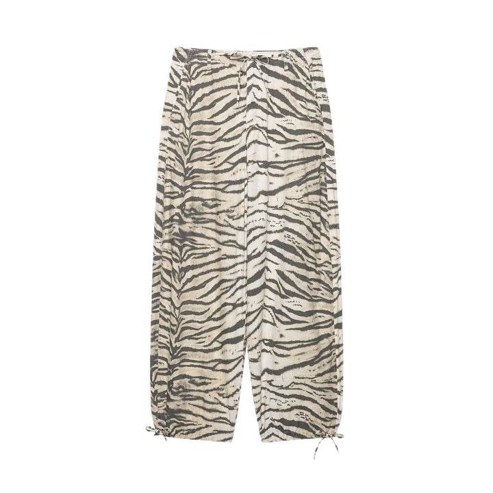 Damen Weite Palazzohose mit Tunnelzugbund, Kordelzügen und animalischem Print Drune