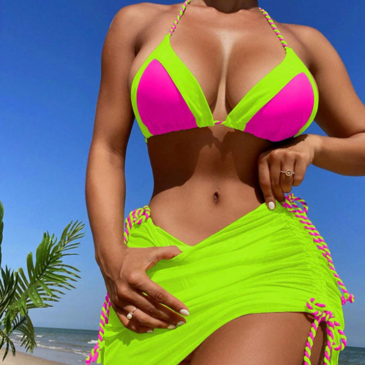 Damen Bikini-Set mit modernem Knoten-Design und figurbetontem Rock Drune