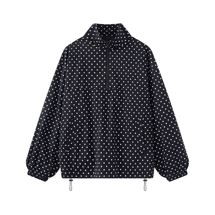 Damen Gepunkteter leichter Anorak mit Halbzip, Kängurutasche und Kordelzug Drune