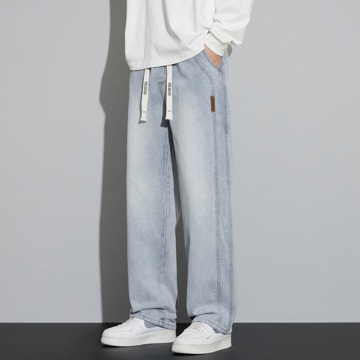 Herren Weite Denim-Hose im Lounge-Style mit Tunnelzugbund und geradem Bein Drune
