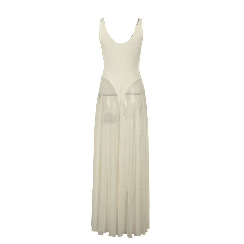 Damen Stilvolles Maxikleid mit transparentem Rock und elegantem V-Ausschnitt Drune