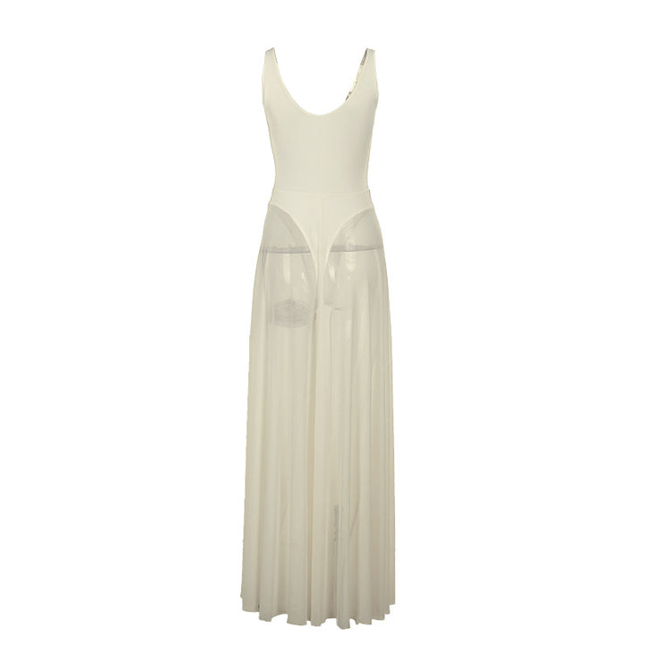 Damen Stilvolles Maxikleid mit transparentem Rock und elegantem V-Ausschnitt Drune