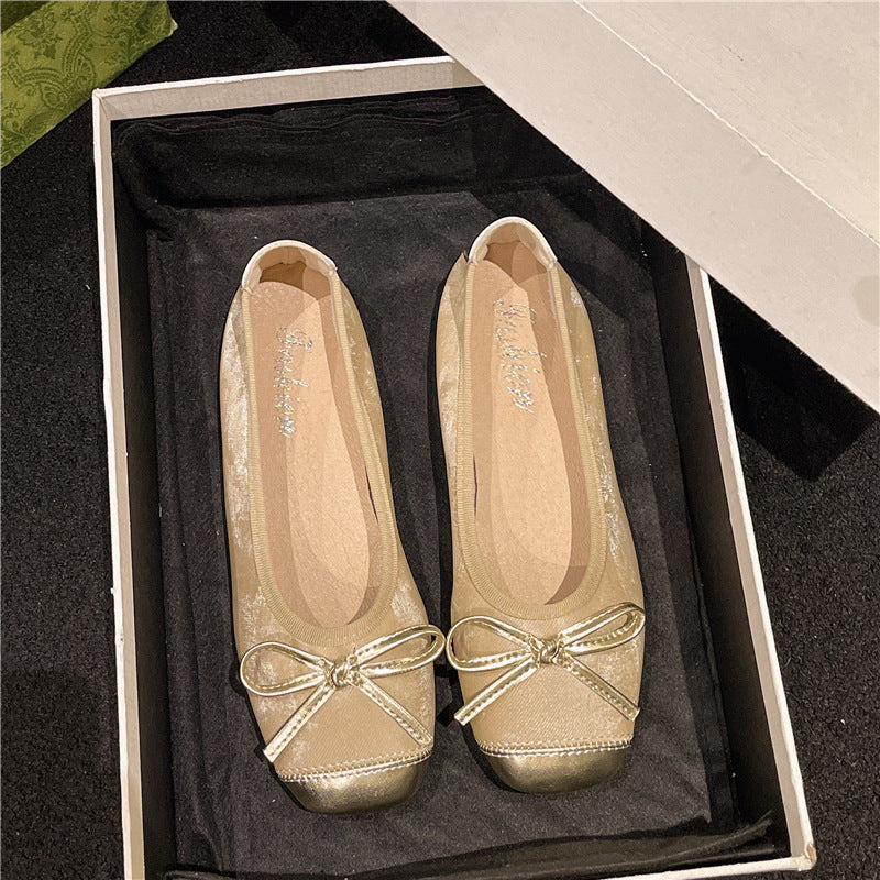 Damen nan Ballerina-Slipper mit quadratischer Zehenpartie, Schleifenapplikation und viskoelastischem Fußbett Drune