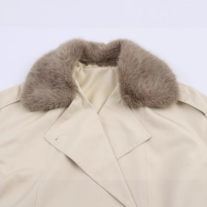 Damen modische Jacke mit kunstvollem Fellkragen und doppelter Knopfblende Drune