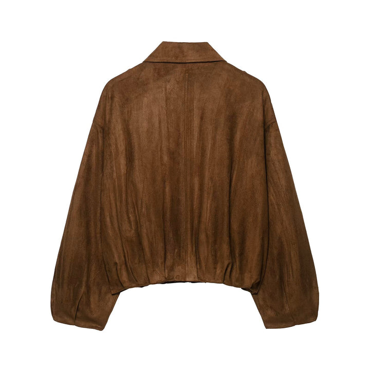 Damen Kurz geschnittene Wildleder-Bikerjacke mit Schulterklappen Drune