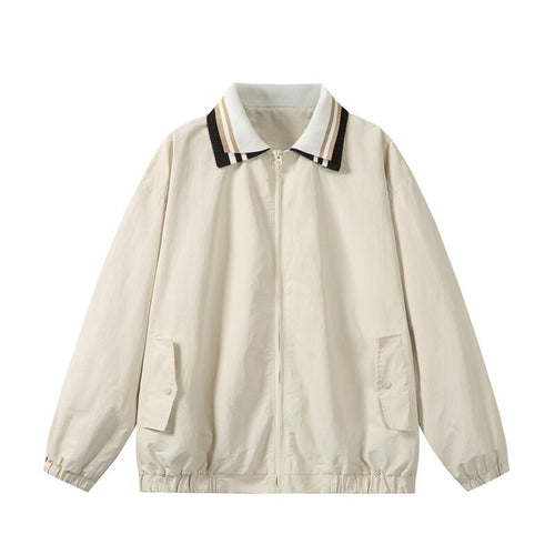 Herren Leichte Harrington‑Style Bomberjacke mit gestreiftem Rippkragen und Druckknopf‑Taschen Drune