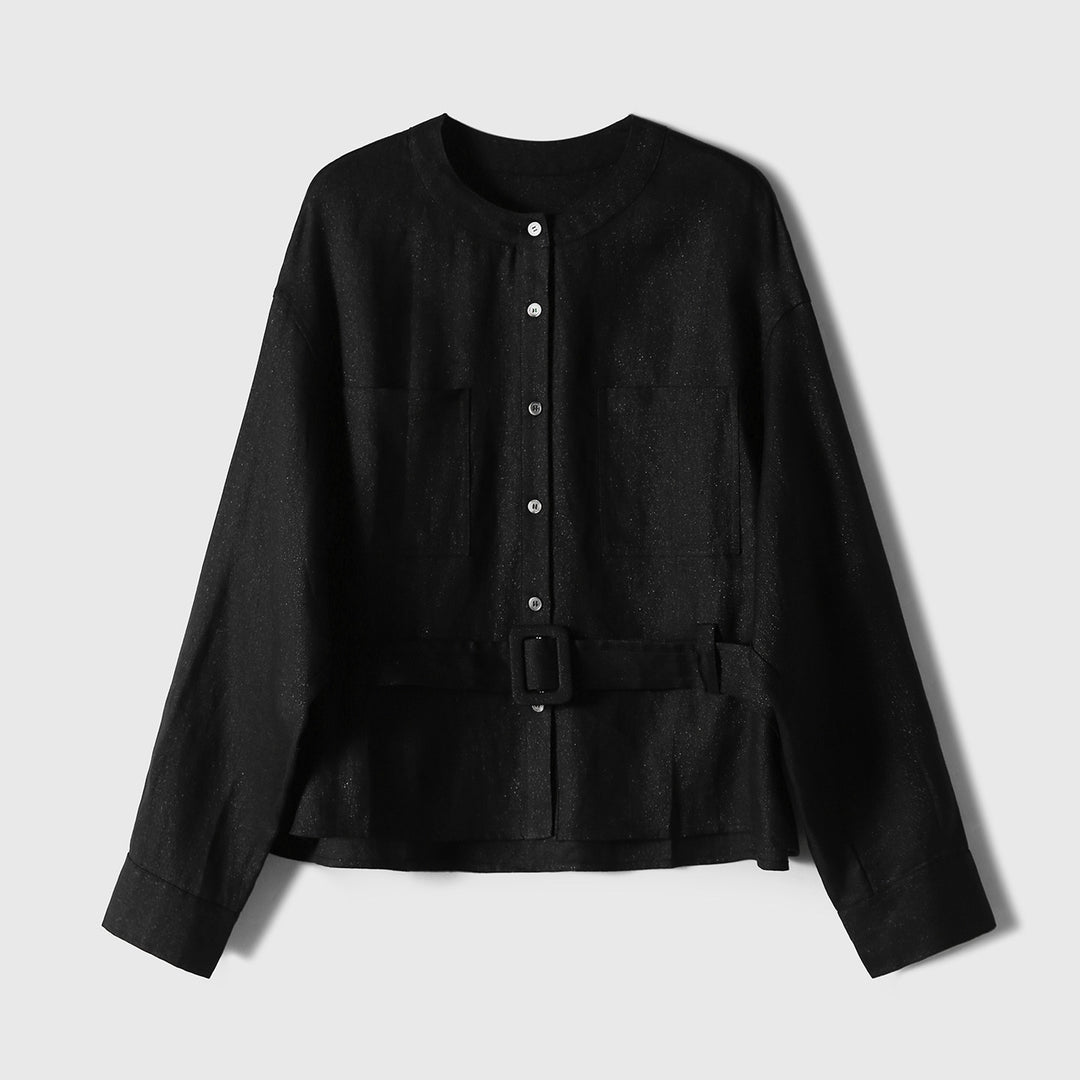Damen Modische Oversized-Bluse mit Gürtel Drune