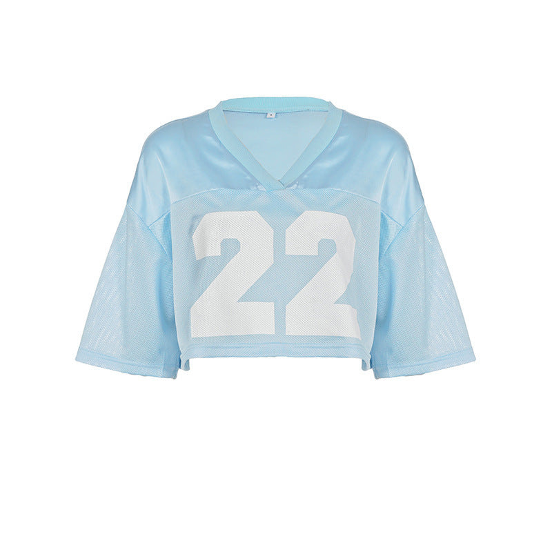 Damen Crop-Top im Sportlichen Design mit V-Ausschnitt und Netzdetails Drune
