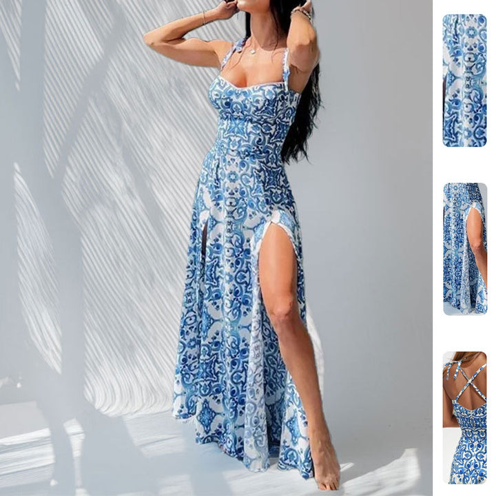 Damen Maxikleid mit seitlichen Schlitzen und Spitzenverzierungen Drune