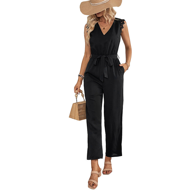 Damen Eleganter Jumpsuit mit Spitzendetails Drune