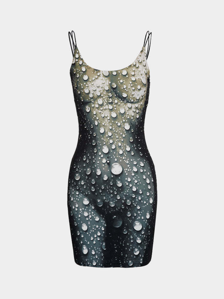 Damen Minikleid im modernen Wasserfall-Design mit verstellbaren Spagetti-Trägern Drune