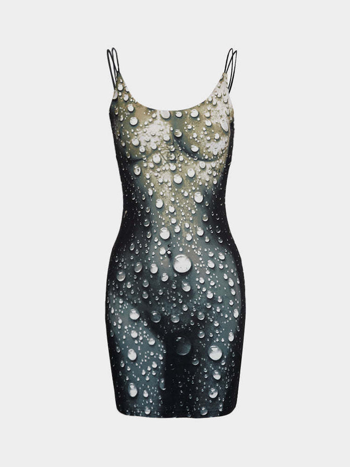 Damen Minikleid im modernen Wasserfall-Design mit verstellbaren Spagetti-Trägern Drune