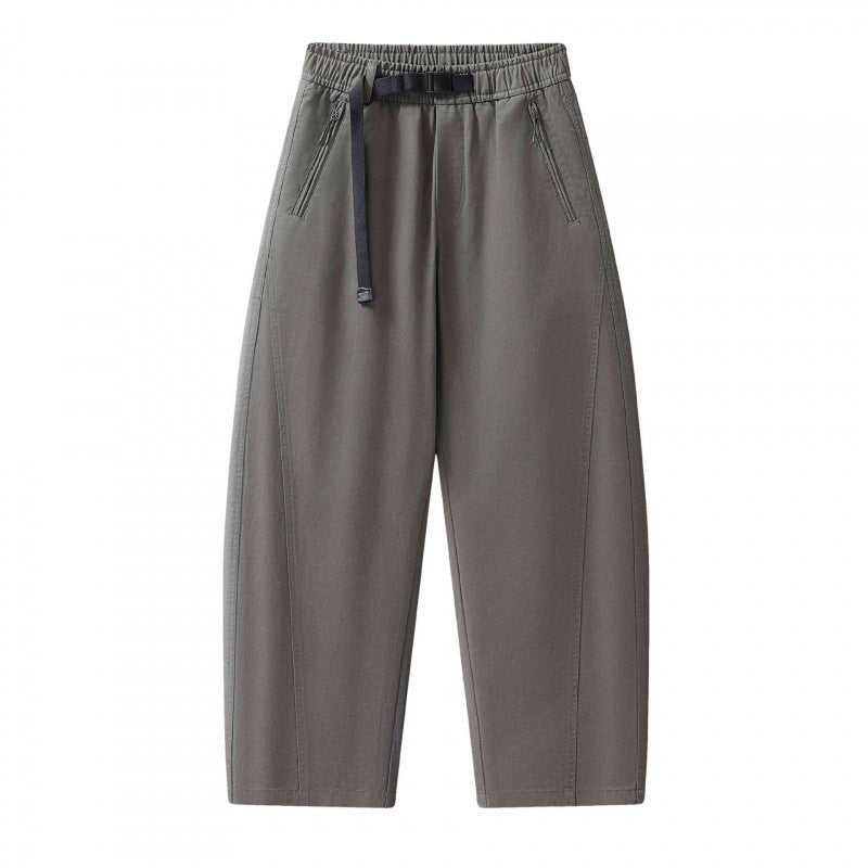 Unisex Weite knöchellange Cargo-Hose im Relaxed-Fit mit elastischem Tunnelzugbund und Reißverschlusstaschen Drune