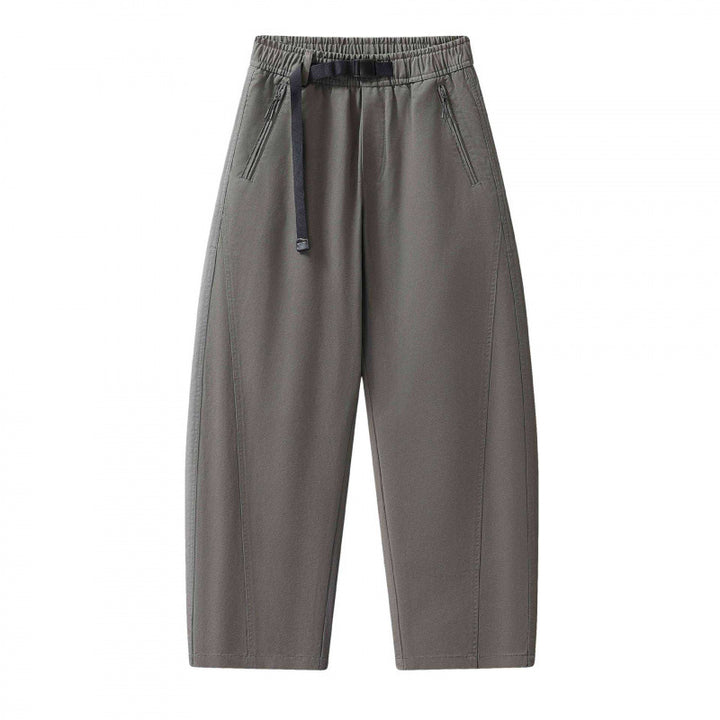 Unisex Weite knöchellange Cargo-Hose im Relaxed-Fit mit elastischem Tunnelzugbund und Reißverschlusstaschen Drune