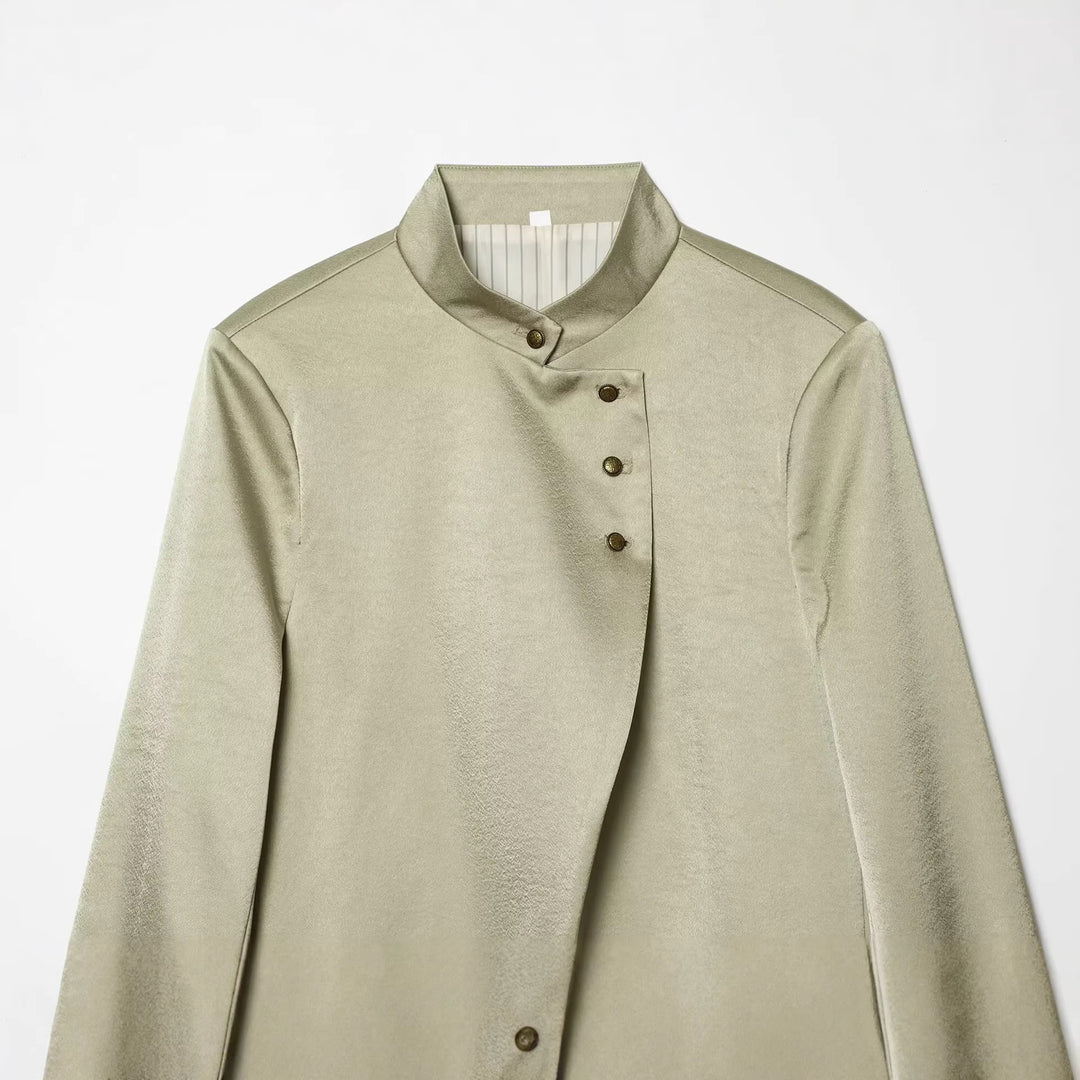 Damen Asymmetrischer Cape-Mantel mit Stehkragen und Zierknopfleiste Drune