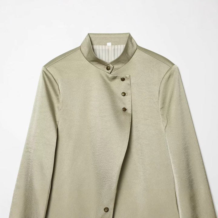 Damen Asymmetrischer Cape-Mantel mit Stehkragen und Zierknopfleiste Drune