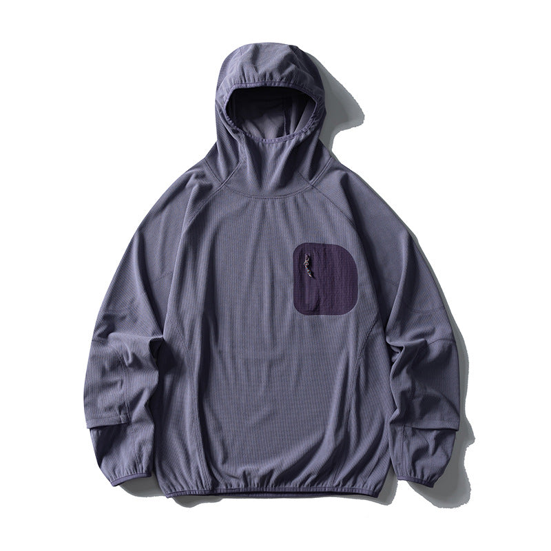 Unisex Leichte technische Kapuzen-Pullover-Windjacke mit Brust-Reißverschlusstasche und elastischem Saum Drune