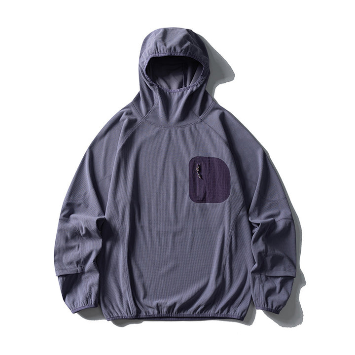 Unisex Leichte technische Kapuzen-Pullover-Windjacke mit Brust-Reißverschlusstasche und elastischem Saum Drune
