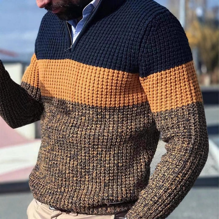 Herren Grobgestrickter Strukturstrick-Pullover mit halbem Reißverschluss und Raglanärmeln Drune