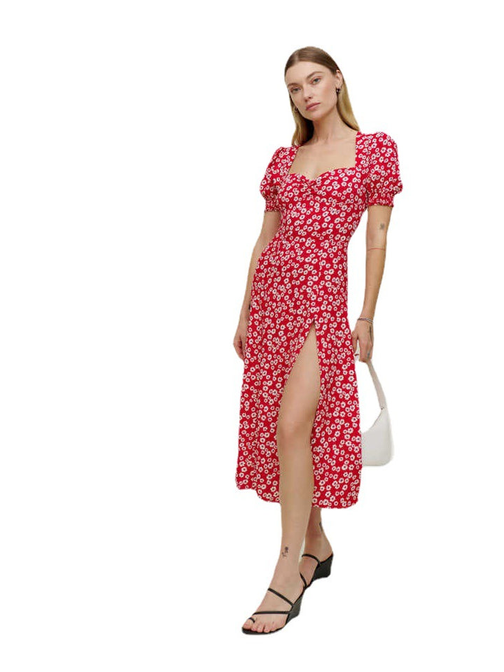 Damen Maxikleid mit Volantärmeln und seitlichem Schlitz Drune