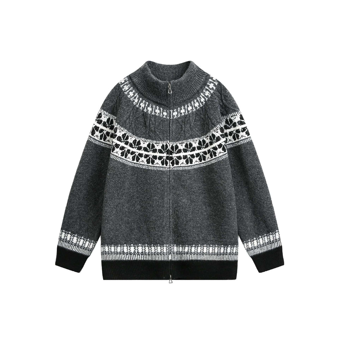 Damen Strick-Zipjacke im Norweger‑Muster mit hohem Stehkragen Drune