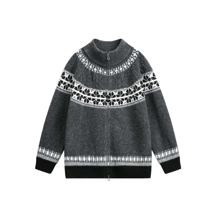 Damen Strick-Zipjacke im Norweger‑Muster mit hohem Stehkragen Drune