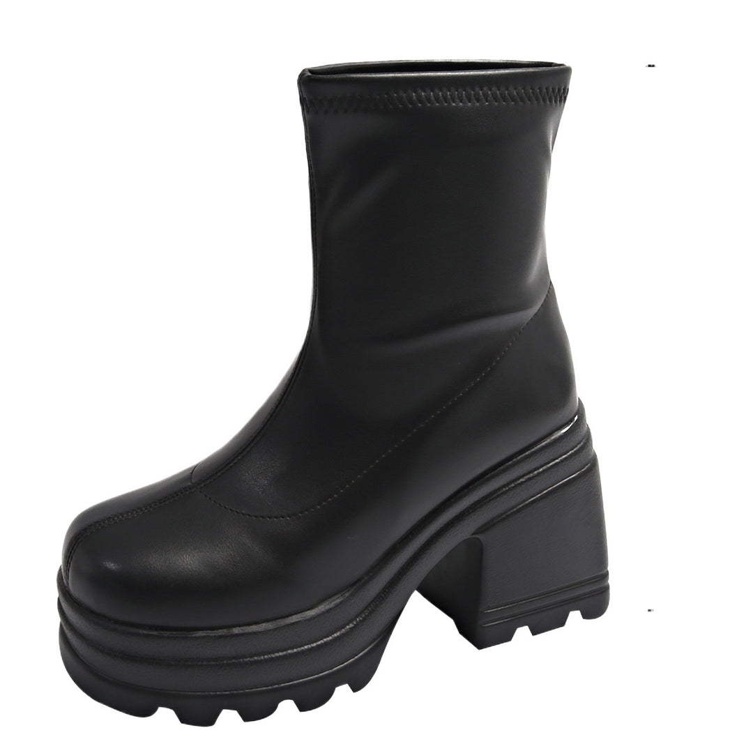 Damen Trendige High-Top Stiefeletten mit breitem Blockabsatz Drune