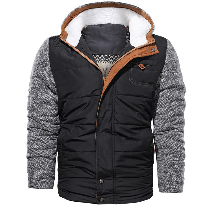 Herren Hybrid-Winterjacke mit gesteppter Thermoisolierung, Strickärmeln und Sherpa-Kapuzenfutter Drune