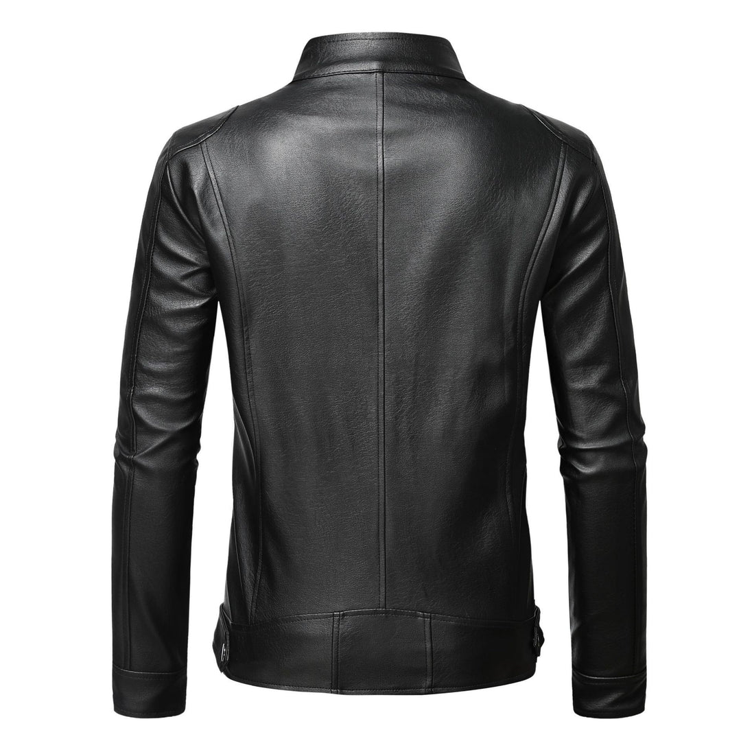 Herren Schmale Lederjacke im Urban-Bikerstil mit Stehkragen und Brust-Reißverschlusstaschen Drune