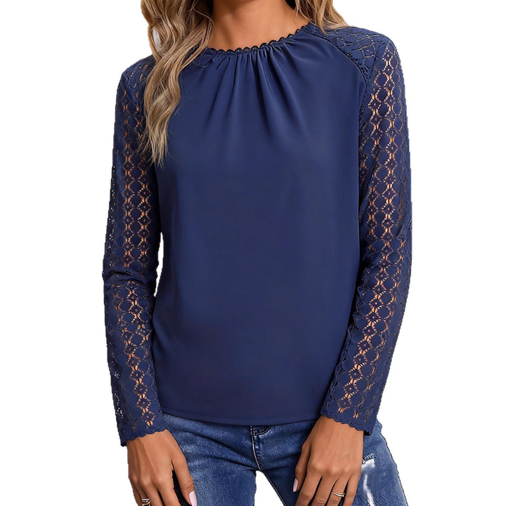 Damen Bluse mit Spitzenärmeln und gerafftem Ausschnitt Drune