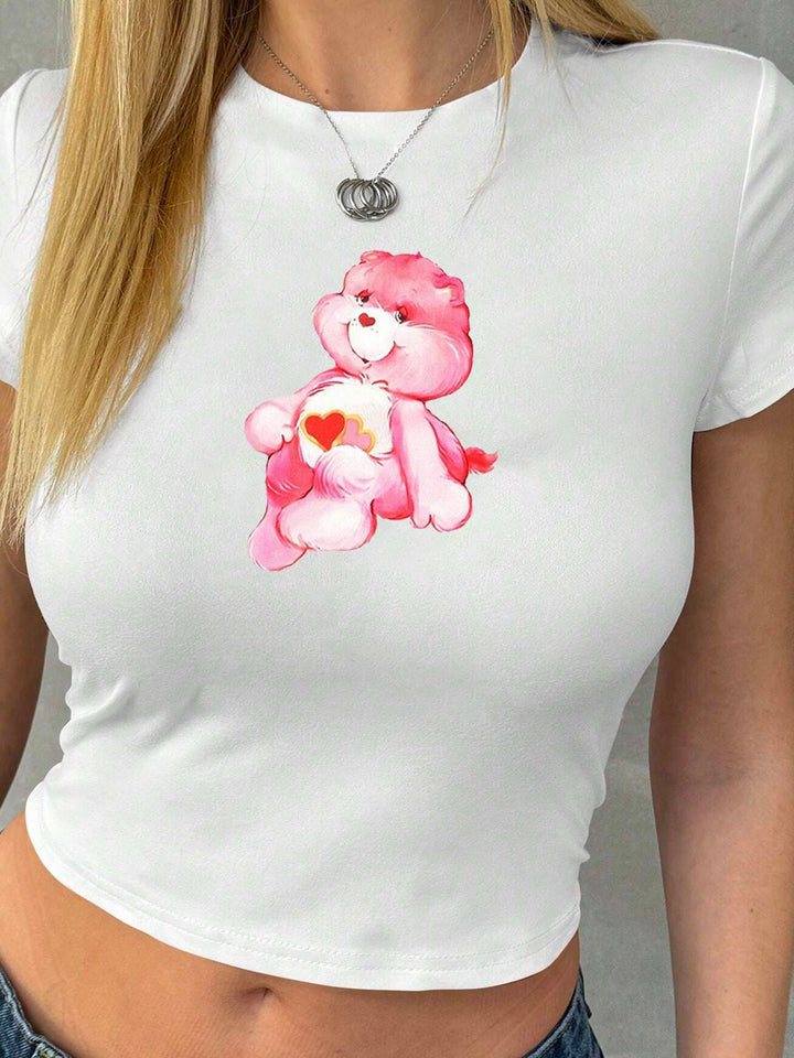 Damen Crop-T-Shirt mit kreativem Nostalgie-Druck und lässigem Schnitt Drune