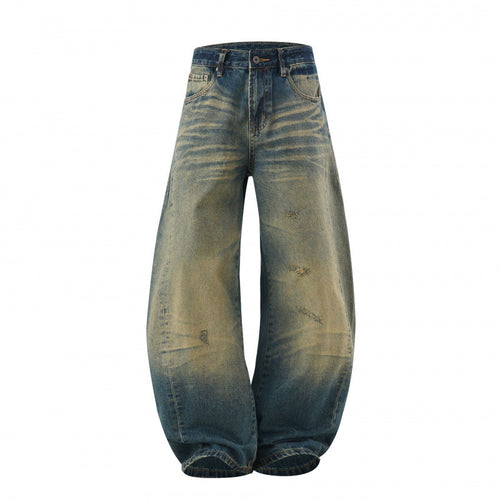 Damen Weite High-Waist Baggy-Jeans mit Used-Waschung und Distressed-Details Drune
