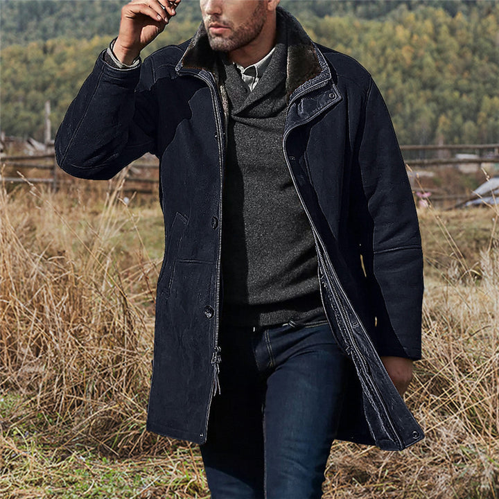 Herren Mantel im Fieldcoat‑Style mit Teddykragen und Zweiwege-Reißverschluss Drune