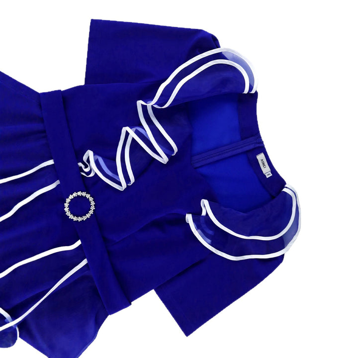 Damen elegantes Midikleid mit Rüschendetails und tailliertem Gürtel Drune