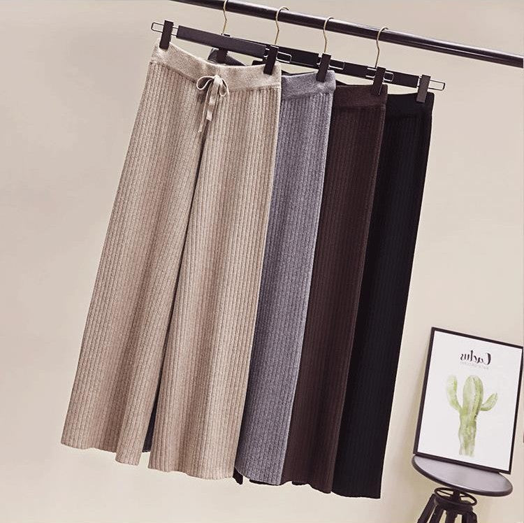 Damen Bequeme Rippstrickhose mit Kordelzug Drune