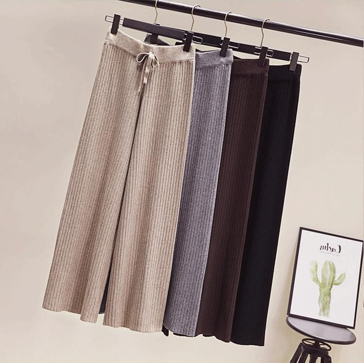 Damen Bequeme Rippstrickhose mit Kordelzug Drune