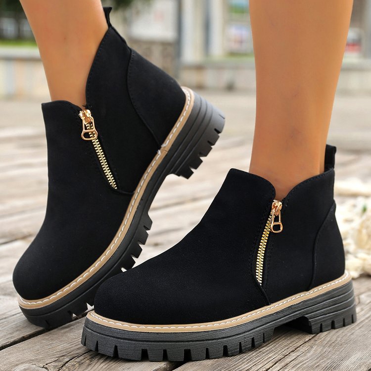 Damen Ankle-Boots mit grober Profilsohle und seitlichem Reißverschluss Drune