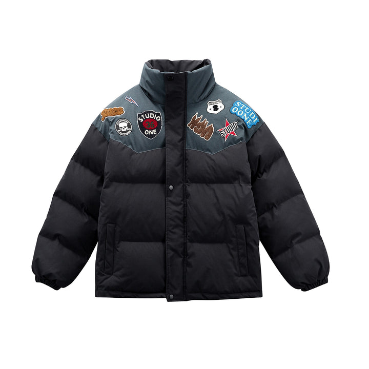 Unisex Wattierte Pufferjacke mit gestickten Patch‑Applikationen Drune
