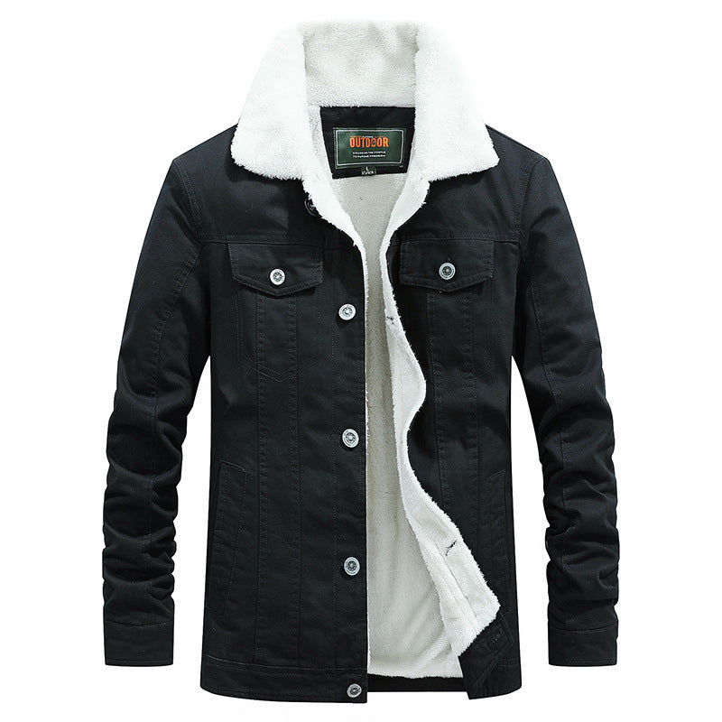 Herren Sherpa-gefütterte Truckerjacke aus robustem Canvas mit Umlegekragen Drune