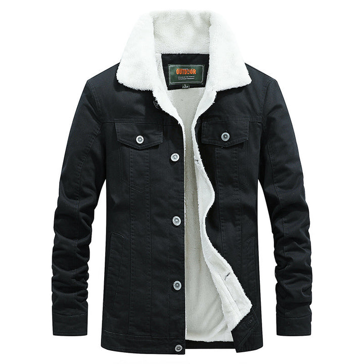 Herren Sherpa-gefütterte Truckerjacke aus robustem Canvas mit Umlegekragen Drune