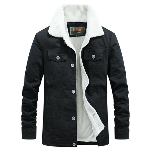 Herren Sherpa-gefütterte Truckerjacke aus robustem Canvas mit Umlegekragen Drune